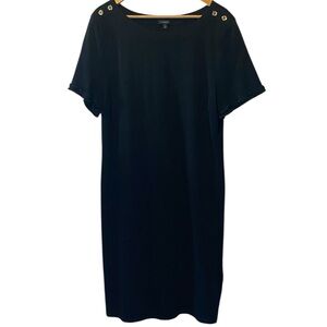 Talbots Midi Dress Women’s XL Black 100% Cotton Short Sleeve Button Detail